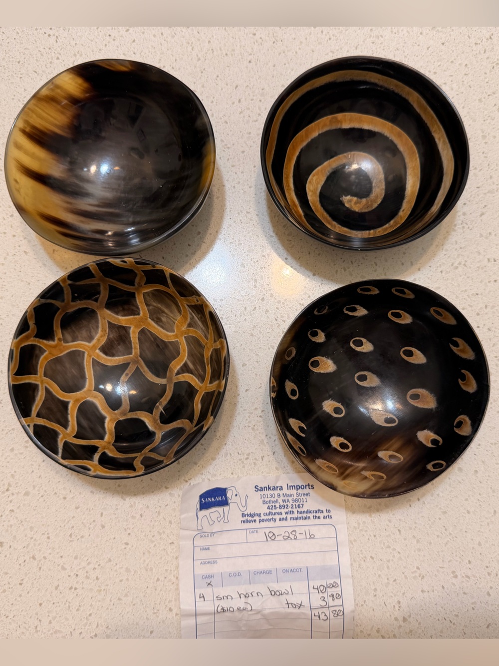 New Set of 4 Decorative Carved Bone Bowls